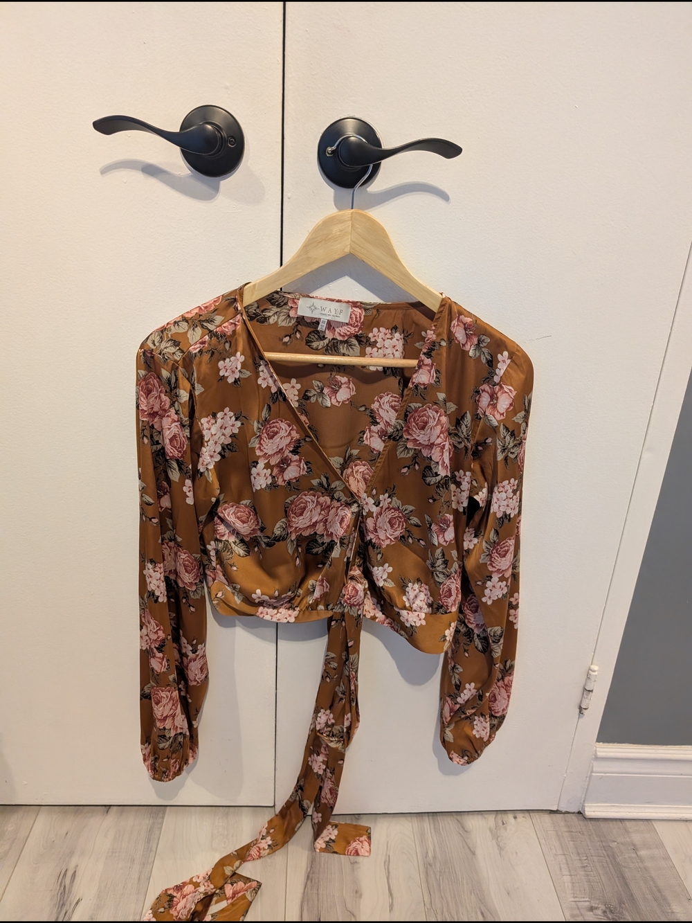 Floral Tie-Front Long-Sleeve  - Rust Pink